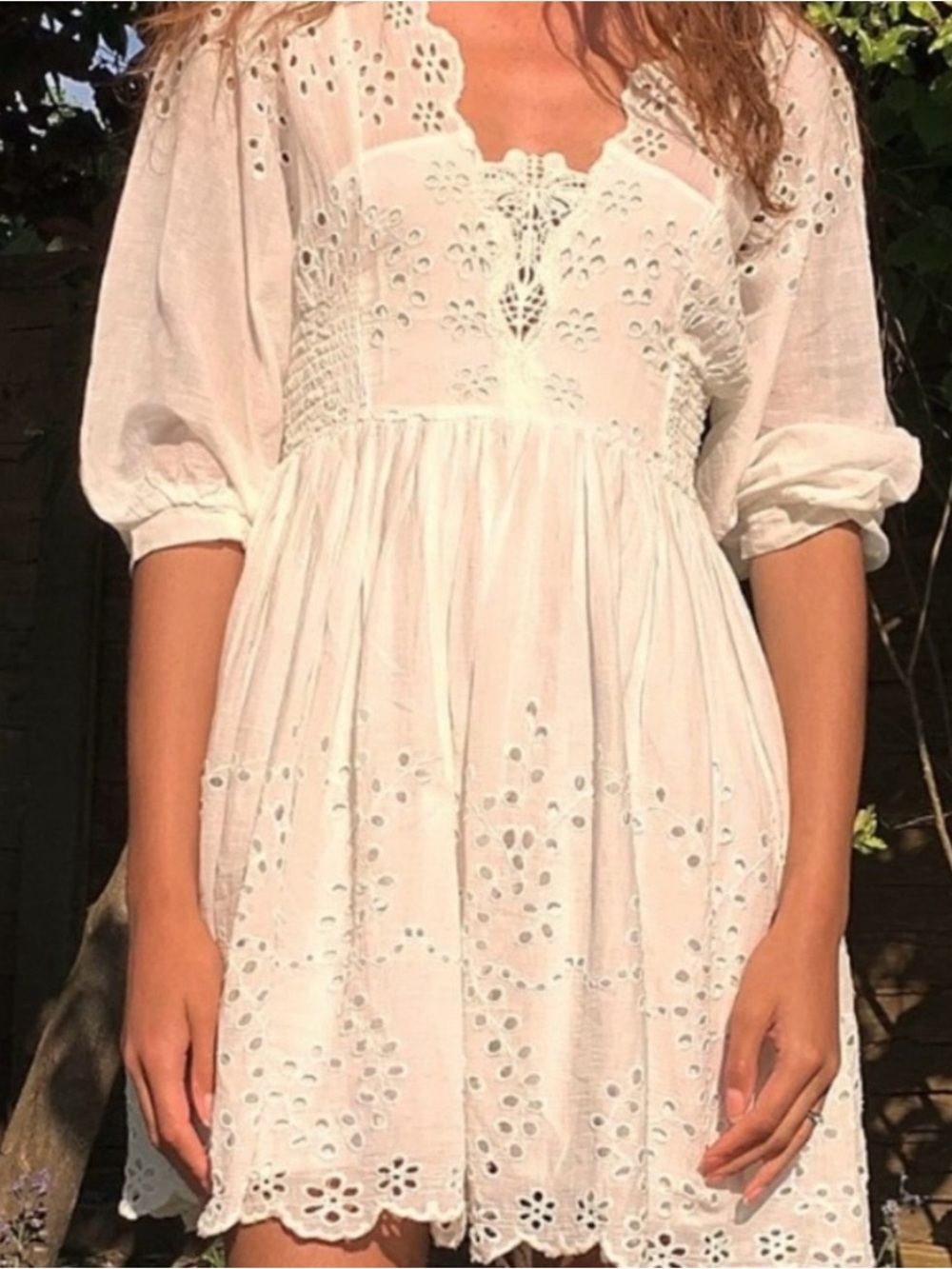 Free People Lottie White Eyelet Cotton Mini Dress